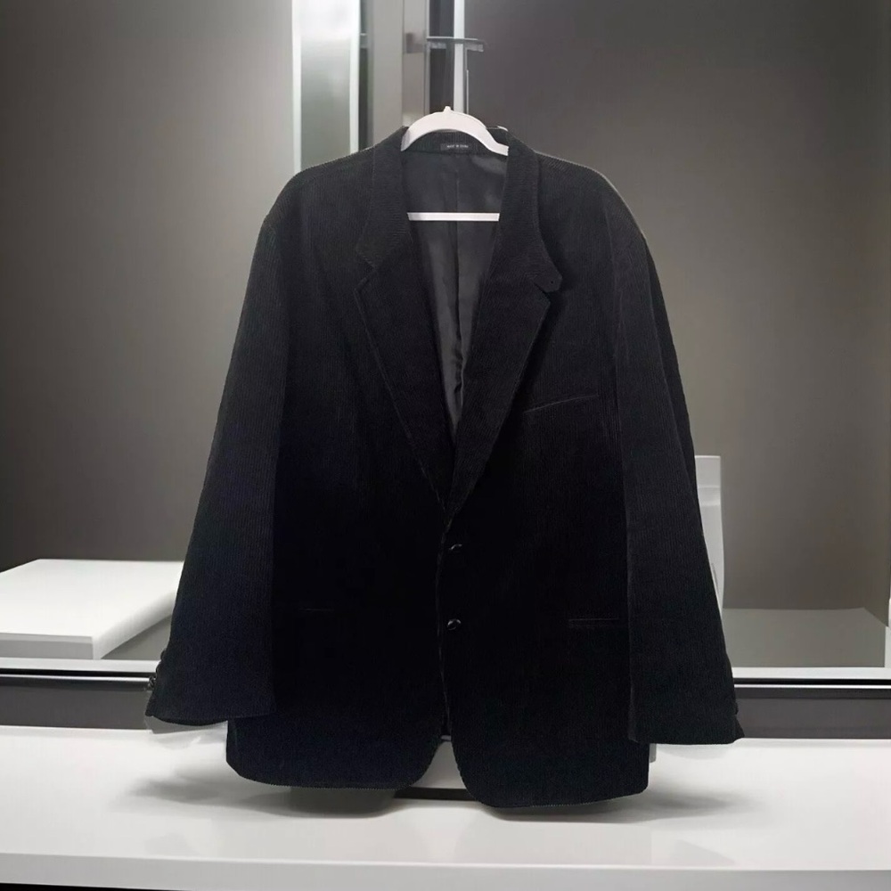LEGACY Blazer Mens 46R Black Corduroy Leather Elbow Patch Sport Coat